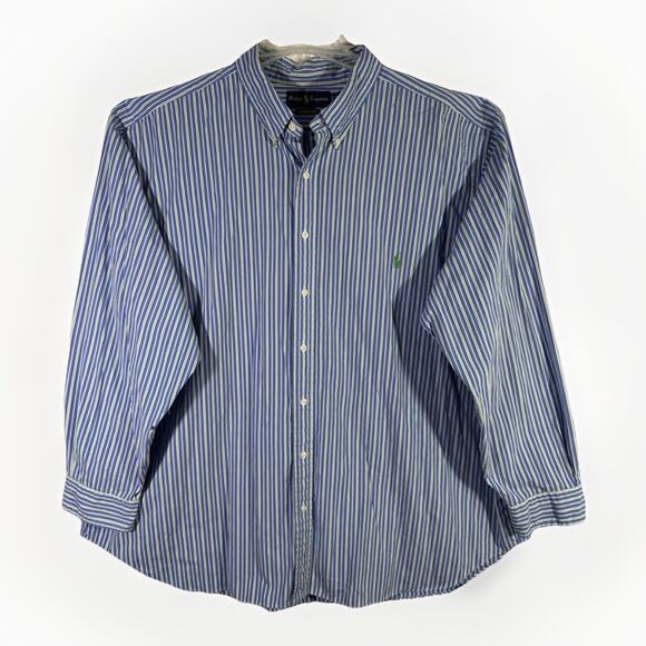 Ralph Lauren Classic Fit 3XB Button Down Shirt Men's Blue Striped Green Pony - Picture 1 of 6
